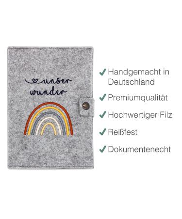 Cozy Raccoon Mutterpass Cover | Rainbow Felt | Made in Germany | Personal Gift for Expecting Mothers with Extra Pockets for Insurance & Ultrasound Photos - Buy Online on GoSupps.com