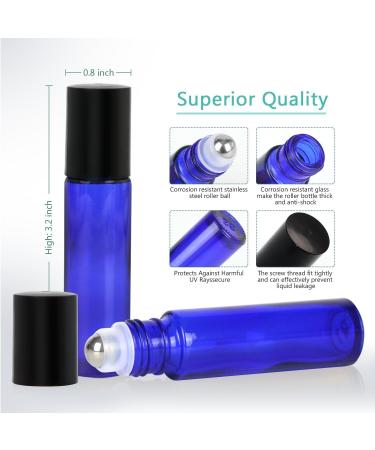 Mavogel 10ml Cobalt Blue Glass Essential Oil Roller Bottles - 24 Count with Stainless Steel Roller Balls, Labels, Opener, Funnel, Dropper and Brush - Perfect for Aromatherapy (Pack of 1) - Buy Online on GoSupps.com