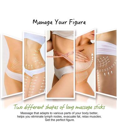 Deston 2pcs Wooden Therapy Massage Stick Set for Maderoterapia - Lymphatic Drainage, Cellulite Reduction, Muscle Release - Handheld Trigger Point Massager with 12 Rollers - Curved and Straight - Buy Online on GoSupps.com
