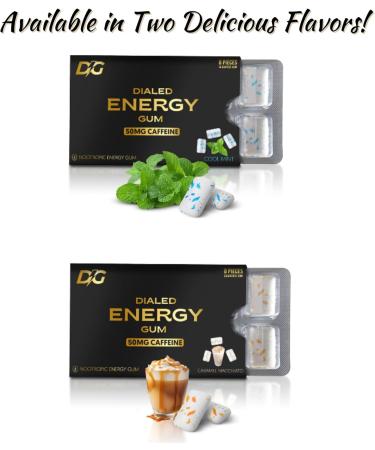 Dialed Energy Caffeine Gum (112 Pieces) | 50mg Caffeine | Sugar Free & Aspartame Free Gum with L-theanine + Taurine + Vitamin B12 + B6 | Nootropic Energy & Focus Supplement - Xylitol Gum | (Cool Mint) - Buy Online on GoSupps.com