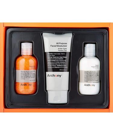 Anthony Face It & Go Kit Set Includes Glycolic Facial Cleanser 3.4 Fl Oz. All Purpose Facial Moisturizer 3 Fl Oz. Facial Scrub 3.4 Fl Oz. - Buy Online on GoSupps.com