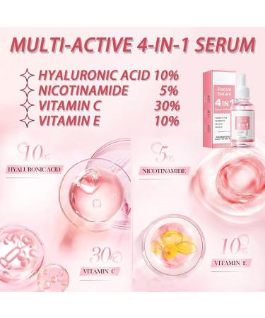 4 in 1 Anti Aging Face Serum for Women Serum Face with Hyaluronic Acid Nicotinamide Vitamin C Vitamin E skin care for Fade Fine Lines Improve Dull Tired Skin Fades Dark Spots - Buy Online on GoSupps.com