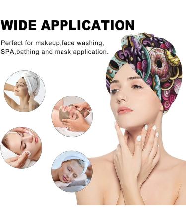 Cute Doodles Donuts Microfiber Hair Towel Wrap - Super Absorbent Hair Turban for Women (10x26 Inch) - Perfect Hair Care Accessory - Buy Online on GoSupps.com