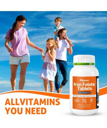 Iron and Folic Acid Supplements for Women & Men | Supports Healthy Levels & Red Blood Cell Production | Gentle Elemental Composition 400mcg Folic Acid | 60 Tablets - Buy Online on GoSupps.com