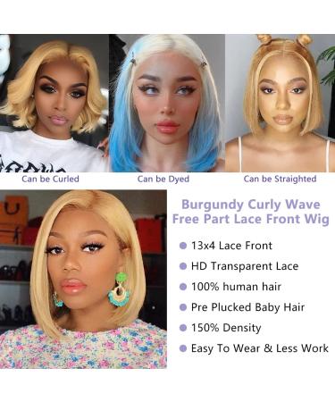 Honey Blonde Bob Lace Front Wig 10 Inch - 150% Density Straight Human Hair Wig with HD Lace - Pre Plucked and with Baby Hair - for Women - Buy Online on GoSupps.com