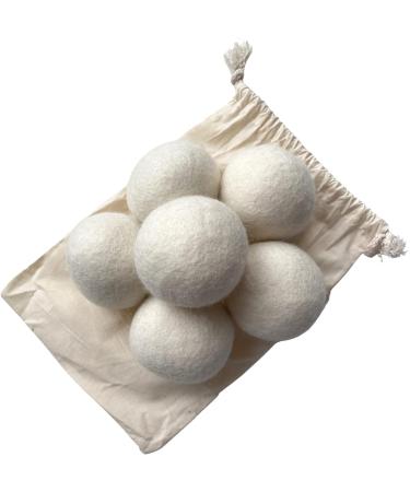 Organic 6 Pack Large Laundry Dryer Balls 100% New Zealand Wool Reusable Natural White or Grey Soft Eco Friendly with Cotton Bag (White) - Buy Online on GoSupps.com