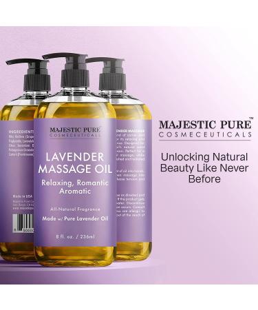 Majestic Pure Lavender Massage Oil - Calming, Soothing & Relaxing Therapy Blend for Men and Women - 8 fl oz - Buy Online on GoSupps.com