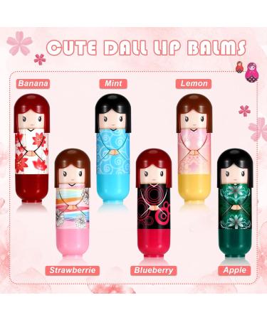 6 Pcs Cute Doll Lip Balm Set - Assorted Flavors Moisturizing Gift for Girls Kids & Women - Perfect for Weddings & Baby Showers - Buy Online on GoSupps.com