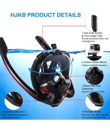 HJKB Full Face Snorkel Mask with Anti-Fog Wipes | 180 Panoramic HD View | Anti-Leak Dry Top Set for Adults & Kids | Black Large-X-Large - Buy Online on GoSupps.com