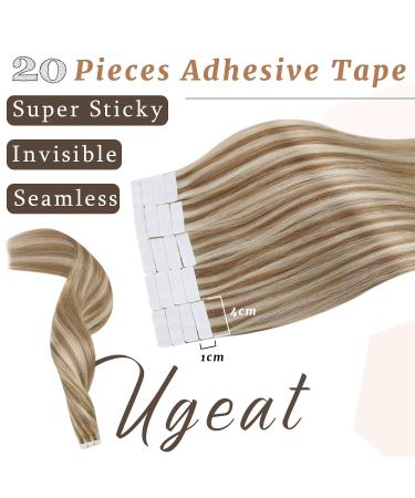 Ugeat Tape In Extensions Real Hair - Light Brown & Blonde Highlights | 20 Strips 35 cm #P10/613 - Shop Internationally! - Buy Online on GoSupps.com