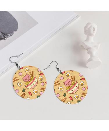 OPSREY Delicious Sweet Ramen printed Fashion round Earring Leather Stud Earring Dangling Decorative Earring - Buy Online on GoSupps.com
