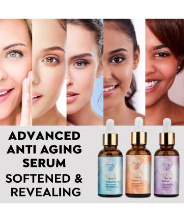 Anti-Aging Facial Serum Set: Vitamin C, Retinol, Hyaluronic Acid - Brightening, Firming, Hydrating - Anti-Wrinkle & Dark Circle Remover - 3x1 Fl Oz - Buy Online on GoSupps.com