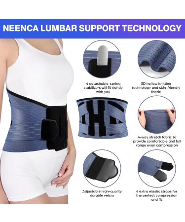 NEENCA Back Support Brace Adjustable Lumbar Support for Pain Relief of Back/Lumbar/Waist Waist Wrap with Spring Stabilizers for Injury Herniated Disc Sciatica Scoliosis and more - FSA/HSA APPROVED Black-blue Large - Buy Online on GoSupps.com
