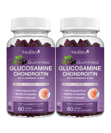 MULITTEA Glucosamine Chondroitin Gummies - Extra Strength Joint Support Gummies with MSM & Elderberry for Natural Joint Support supplemen, Antioxidant Immune Support for Adults, Men & Women-(2 Pack) 60 Count (Pack of 2) - Buy Online on GoSupps.com