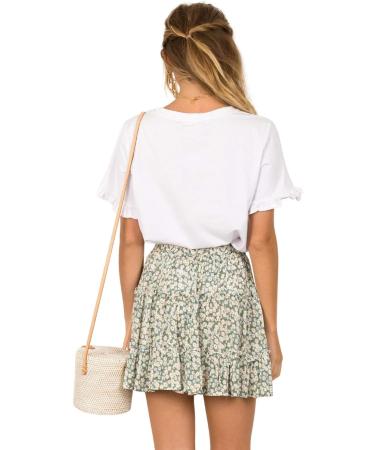 LAEMILIA Womens Floral Print Flared Mini Skater Skirt - Green - Buy Online on GoSupps.com