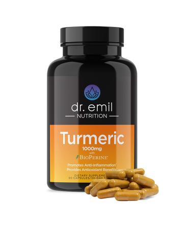 DR EMIL NUTRITION Turmeric Curcumin with Black Pepper Supplement - Turmeric Capsules with BioPerine for Easy Absorption - 1000mg Turmeric Supplement 60 Capsules 60 Count (Pack of 1)