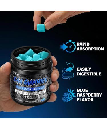 EAA Gummies - 2:1:1 BCAA Formula (8300mg) - Essential Amino Acids for Muscle Recovery & Endurance - Non-GMO Gluten Free Sugar Free Vegetarian Blue Raspberry Flavor - 90 Count - Buy Online on GoSupps.com