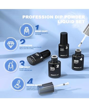 Dip Powder Nail Kit Starter - 4 Colors Stay Navy Blue Dipping Powder Set | DIY Nail Dip Art Kit with Base Activator Top Coat & Brush Saver - Buy Online on GoSupps.com