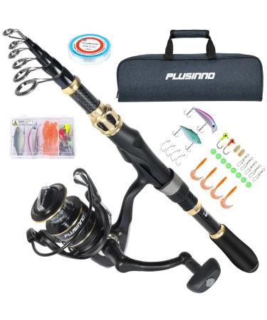 Plusinno Angelset Angelset and fishing roll Set carbon fiber telescopic vocrute with stationary roller fishing cord Angelk der Set Accessories and carrying bag for salt water fresh water Complete set with carrying bag 1.8m 5.9 "
