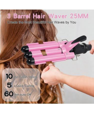 Pretfy 3 Barrels Hair Curler 25mm - Adjustable Temperature Mermaid Wand Beach Waves Curling Iron for Medium Long Hair - Buy Online on GoSupps.com