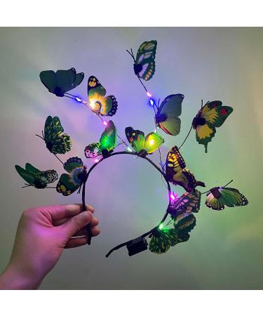 Clataly LED Butterfly Headband Luminous Butterfly Wreath Wedding Party Hairband Photography Props Hair Hoop Hair Accessories for Women Girls (Green) - Buy Online on GoSupps.com