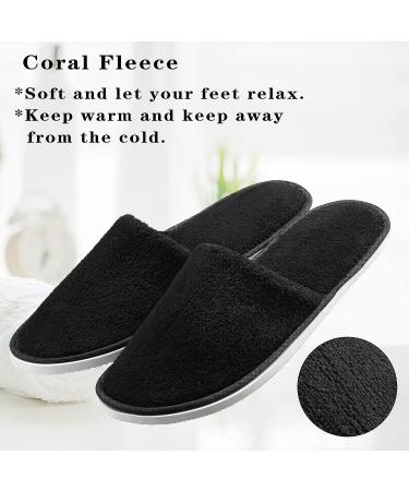 Geyoga 12 Pairs Spa Slippers - Unisex Fluffy Coral Fleece Closed Toe Disposable Slipper for Home & Hotel - Black - Buy Online on GoSupps.com