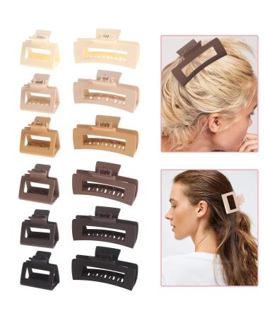 Alemaky 12 Pack Square Claw Clips - Non-slip Matte Hair Claw Clips for Women - Strong Hold Jaw Clip for Thick Thin Hair - Neutral Rectangle Design - Large and Small Sizes - Buy Online on GoSupps.com