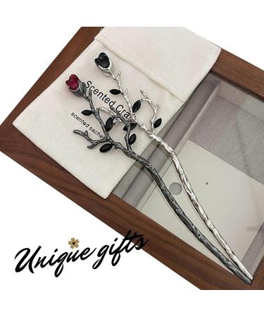 Gun Black Metal Hairpin Rose Hair Sticks for Bun - Hair Accessories for Women/Girls - Buy Online on GoSupps.com