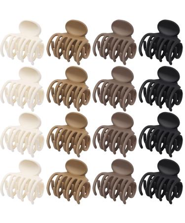 16 Pack Medium Hair Clips 1.6 Inch Hair Claw Clips Double Row Teeth Jaw Clips with Neutral Color Matte Non-slip Short Hair Accessories for Women Girls Small Claw Clips for Thin Short Hair