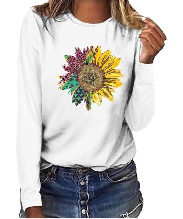 Womens Oversized Sunflower Sweatshirt Clearance - White - S-XXL Sizes | Crew Neck Knit Hoodie for Autumn & Winter - WYF45 - Buy Online on GoSupps.com