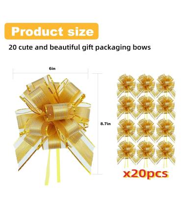 20 Pieces Gift Wrap Ribbons Pull Bow Present Bow Ribbon Present Wrapping Bow for Present Wedding Baskets Floral Decor Christmas Decor 6 Inches Diameter (Gold) - Buy Online on GoSupps.com
