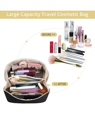 Baonmy Large Capacity Travel Cosmetic Bag - Portable PU Leather Waterproof Makeup Organizer for Women - Black - Buy Online on GoSupps.com
