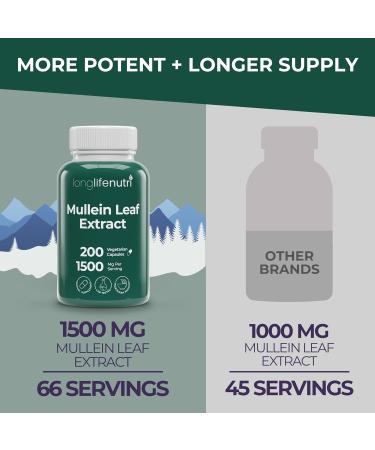 LongLifeNutri Mullein Leaf 1500mg 10:1 Extract - 200 Vegetarian Capsules from Organic Mullein Leaf Powder Herbal Supplement for Respiratory Care 2-Month Supply Non-GMO GMP Certified Made in USA - Buy Online on GoSupps.com