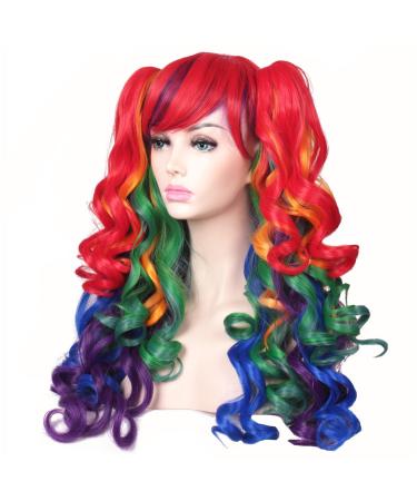 ColorGround Long Curly Cosplay Wig with Rainbow Ponytails - Vibrant Style for Costume Play - Buy Online on GoSupps.com