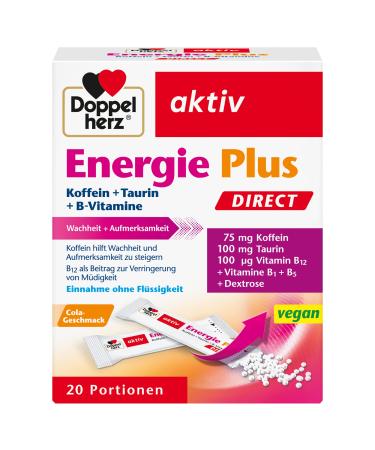 Double heart energy plus caffeine + taurine + b-vitamine direct-with vitamin B1 B5 (pantothenic acid) and B12 as a contribution to the energy metabolism-20 portion bags - Buy Online on GoSupps.com