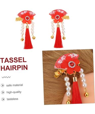 Beavorty 1 Pair hair accessories festival red hairpins new year red hairpins Chinese Style Hair Clips new year floral hair clips styling hair clips clip girl child tassel Acrylic - Buy Online on GoSupps.com