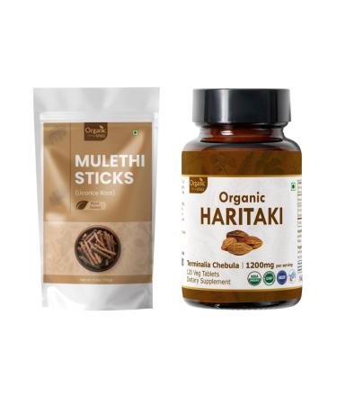 Organic Spree Mulethi Sticks & Haritaki Supplement 150g & 120 Tablets Pure Yashtimadhu & USDA Organic Terminalia Chebula Herbal Digestive & Immune Health Support