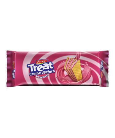 Britannia Treat Strawberry Wafer Cookies Pack of 24 (x 150g) | Delicious Strawberry Cream Filling | Crispy and Light Wafer Snack