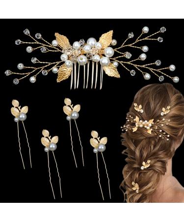 5 Pieces Bridal Wedding Hair Comb Rhinestone Pearl Hair Pins Vintage Flower Wedding Headpiece Crystal Hair Accessories for Brides Bridesmaids Flower Girls