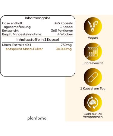 Buy High-Dose Maca Capsules 30 000mg - 365 Vegan Capsules - 750mg Extract 40:1 - Annual Supply - Plantomol  - Buy Online on GoSupps.com