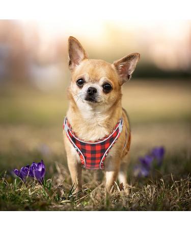 Heele Dog Harness for Small Dogs - No Pull Breathable Adjustable Reflective Safety Harness in Plaid Red - Perfect for Walking & Training - Buy Online on GoSupps.com