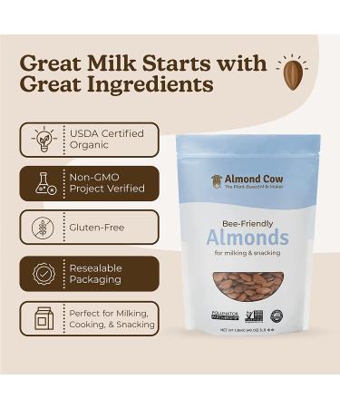 Almond Cow Raw Almonds for Homemade Almond Milk 3lbs | USA Grown | Vegan | Non-GMO | Bee-Friendly | Glyphosate Residue Free - Buy Online on GoSupps.com