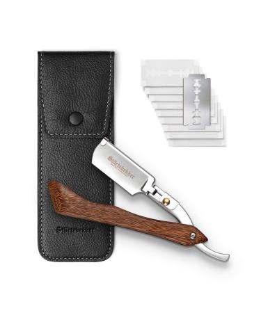 St rtebekker razor with wooden handle in the handmade leather case including alum pencil - including rasurguide 10 sharp blades - gift idea set - wet razing wood - black - black