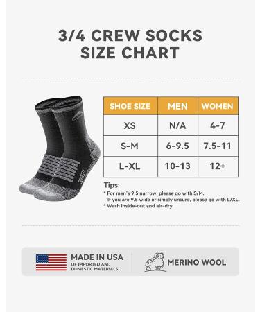 SamSox 2-Pack Merino Wool Hiking Socks - Moisture Wicking Micro Crew Cushion Socks - Made in USA - for Men & Women - Black/Grey - Buy Online on GoSupps.com