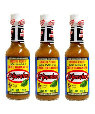El Yucateco Habanero Hot Sauce 120ml (3 Pack) / Mexican Spicy Habanero Chilli Pepper Hot Sauce