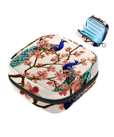 Portable women's binding-up bags menstrual cup bags feminine menstrual pads bags for teenage girls tampons for the first period artistic elegant peacock flowers