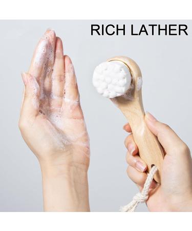 Ultra Soft Face Brush Manual Facial Cleansing Brush with Lanyard Long Wooden Handle Face Brush for Cleansing and Exfoliating Suitable for All Skin Types White Brush Style - Buy Online on GoSupps.com