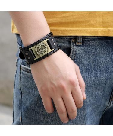 Sehaby 3 Pieces Vintage Leather Bracelets Black Odin Rune Bracelets Tree of Life Wide Leather Bracelets Viking Thor's Hammer Pattern Bracelets Nordic Leather Cuff Bracelets for Men - Buy Online on GoSupps.com