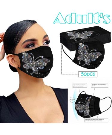 50pcs Adults Black Disposable Butterfly Print Face Masks - Breathable 3 Ply - Elastic Earloops - Health Protection - Pack of 50 Count - Buy Online on GoSupps.com