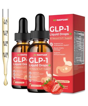 2 Pack GLP-1 Supplement 16-in-1 GLP-1 Liquid Drops with Berberine Ceylon Cinnamon Green Tea Chromium & Resveratrol Naturally GLP 1 Support for Metabolism Gut Digestion Stawberry Flavor 4 Fl Oz